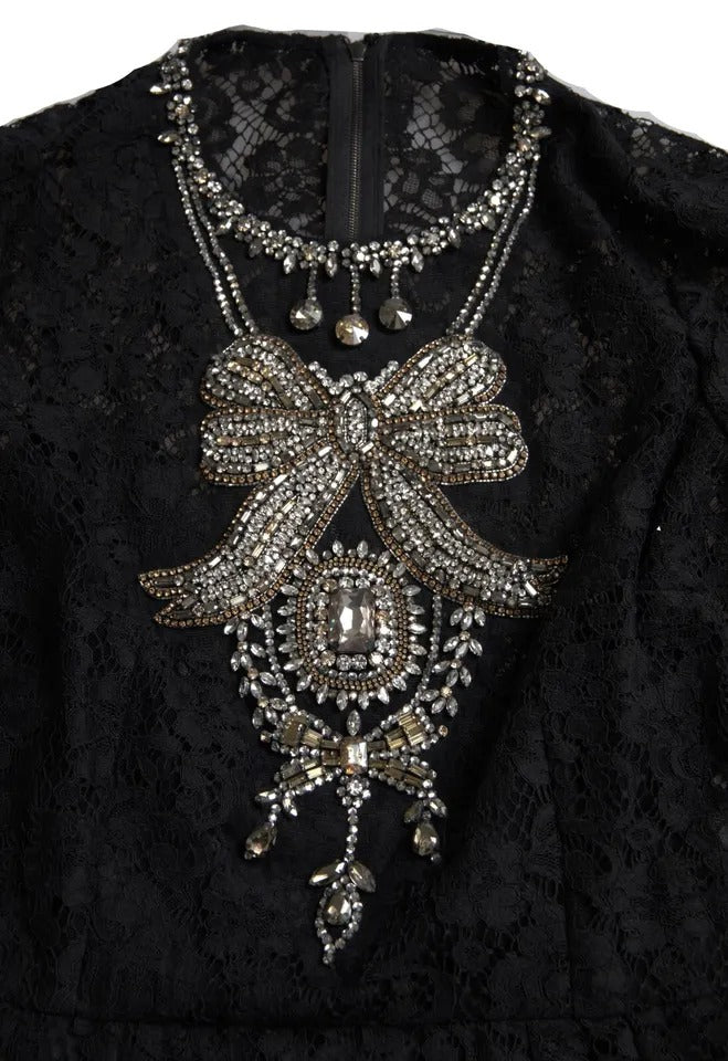 Dolce &amp; Gabbana – Schwarzes Etuikleid mit Nylonspitze