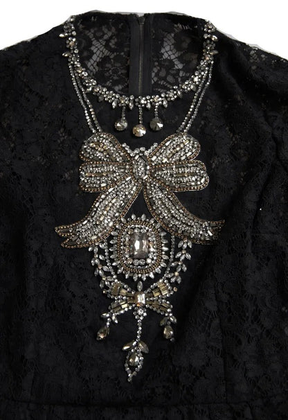 Dolce &amp; Gabbana – Schwarzes Etuikleid mit Nylonspitze