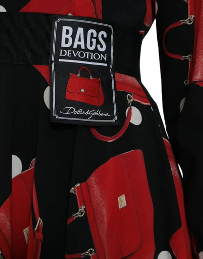 فستان دولتشي آند غابانا أسود متوسط ​​الطول بطبعة حقيبة سيسيلي