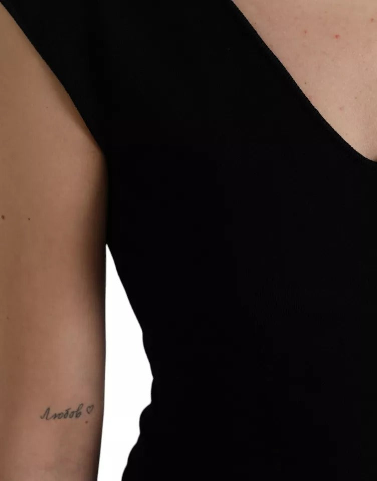 Dolce &amp; Gabbana – Ärmelloses, figurbetontes Midikleid aus schwarzer Viskose