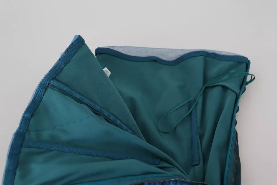 Dolce &amp; Gabbana – Etuikleid aus gerüschtem Tüll mit blauem Netzbesatz