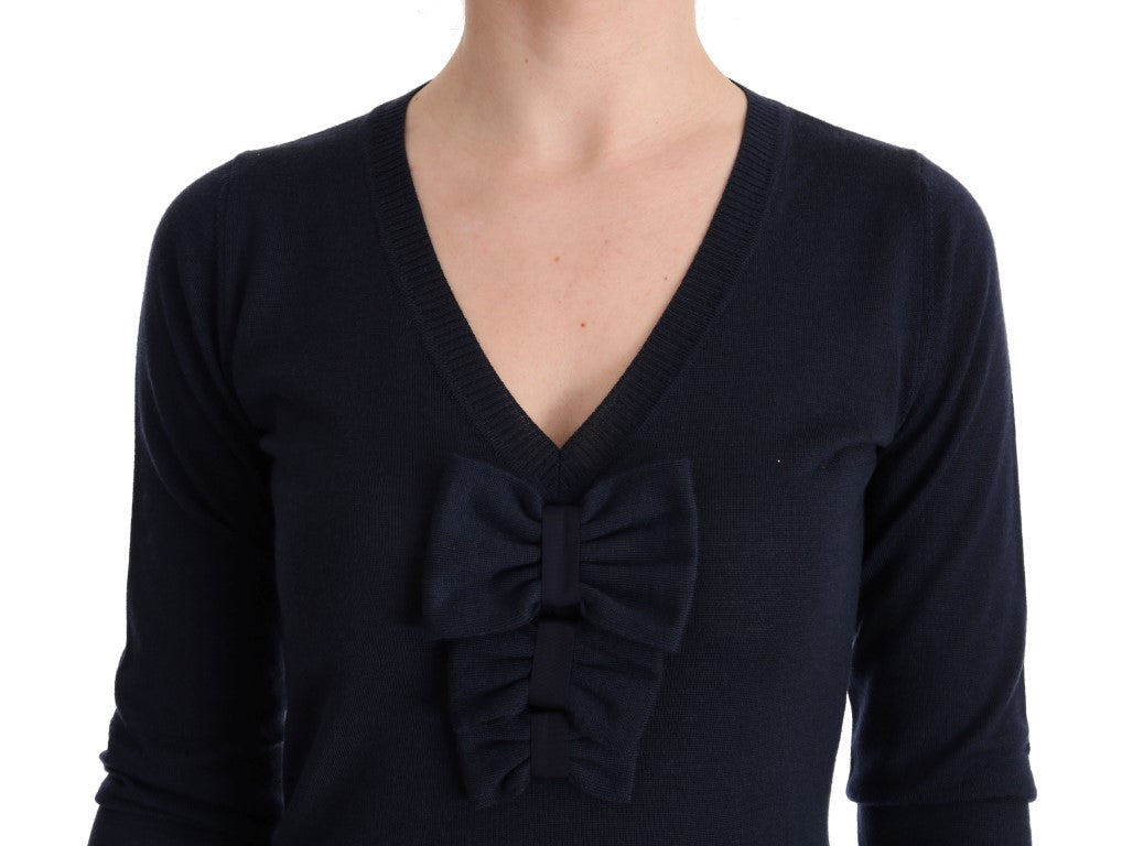 MARGHI LO‘ Blaues langärmliges Etuikleid aus Wolle