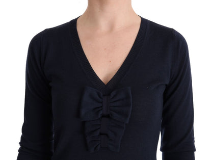 MARGHI LO‘ Blaues langärmliges Etuikleid aus Wolle