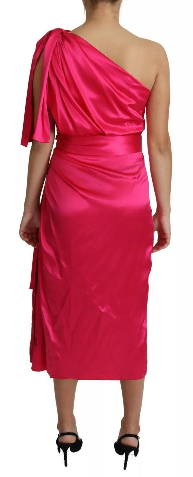 Dolce &amp; Gabbana – Eng anliegendes Midikleid mit One-Shoulder-Träger in Fuchsia
