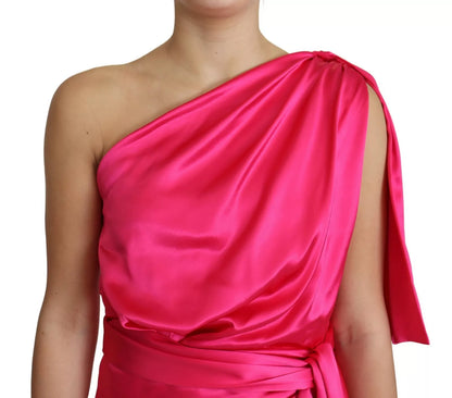 Dolce &amp; Gabbana – Eng anliegendes Midikleid mit One-Shoulder-Träger in Fuchsia