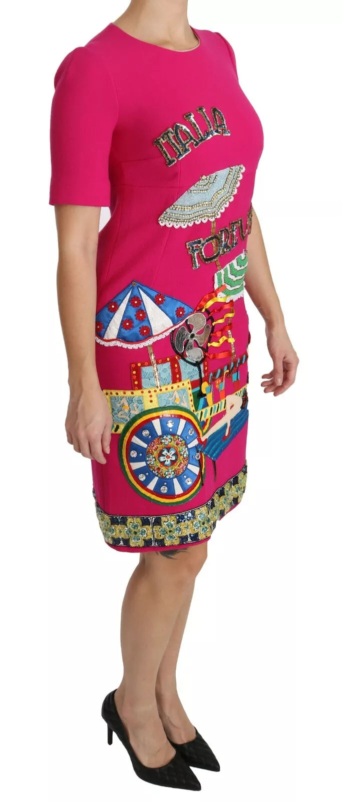 Dolce &amp; Gabbana Pink Italia Forever Etuikleid mit Kristallen