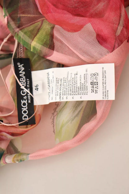 Dolce &amp; Gabbana – Mehrlagiges Maxikleid aus rosa Seide mit Blumendruck