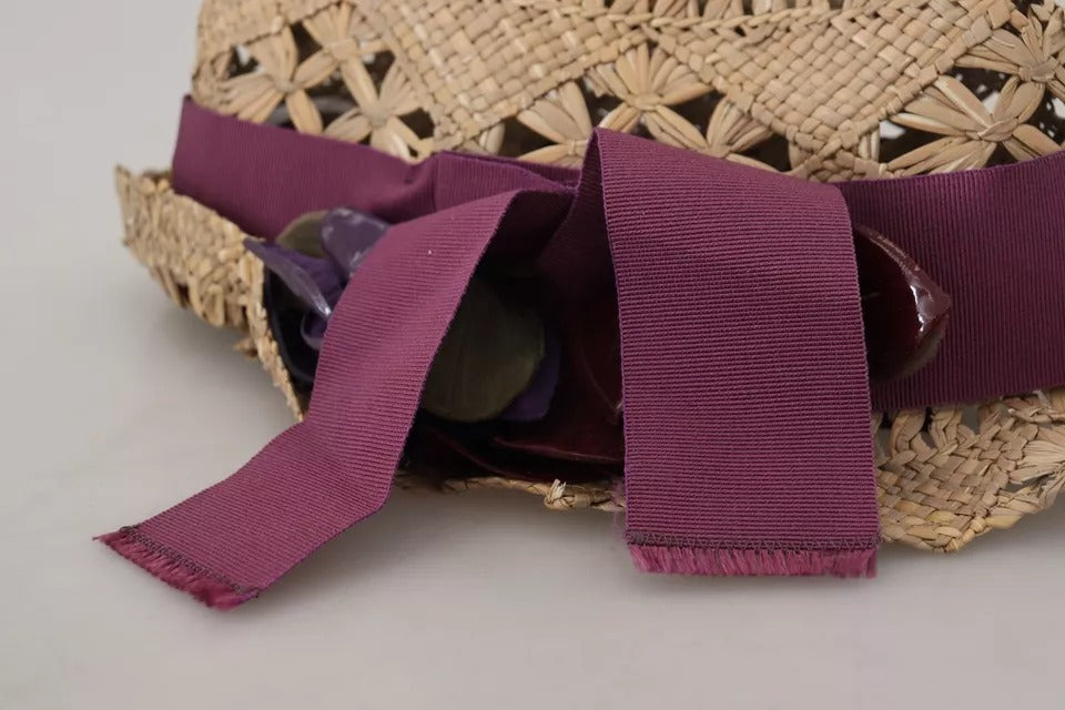 Dolce &amp; Gabbana – Strohhut mit Blumenverzierung in Braun