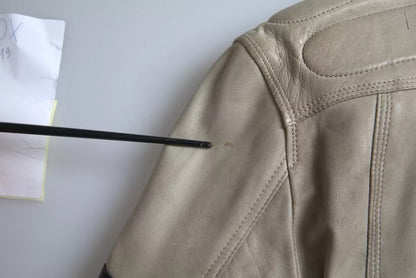 Dolce &amp; Gabbana – Beige Bikerjacke aus Leder mit durchgehendem Reißverschluss