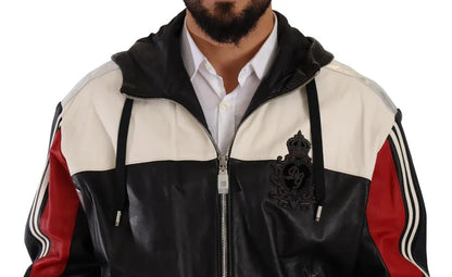 Dolce &amp; Gabbana – Schwarze Blousonjacke aus Leder mit Kapuze