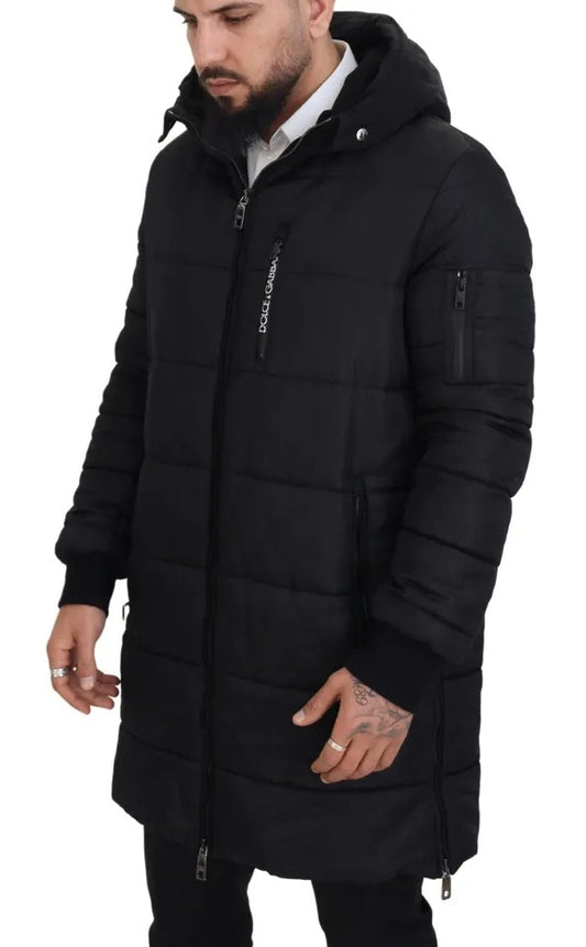 Dolce &amp; Gabbana Schwarzer Nylon-Parka mit Kapuze, Winterjacke