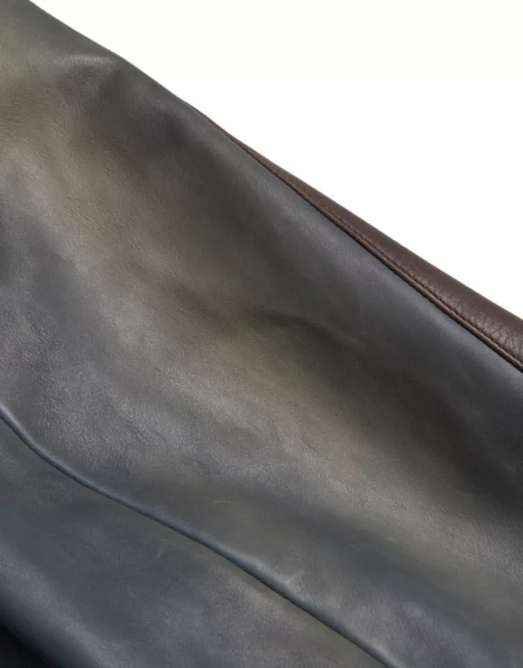 Dolce &amp; Gabbana – Blaue Biker-Blousonjacke aus Leder mit durchgehendem Reißverschluss