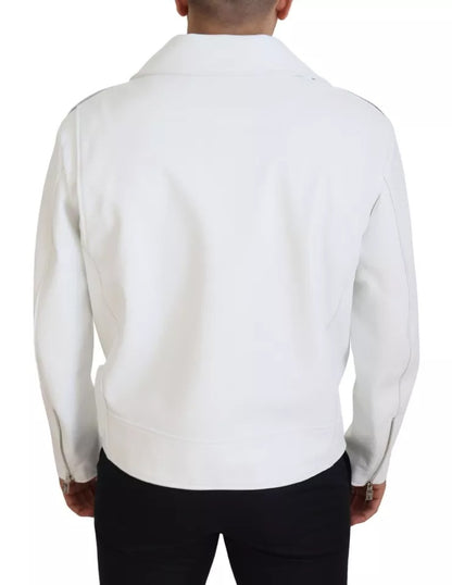 Dolce &amp; Gabbana – Bikermantel aus weißem Leder mit Reißverschluss