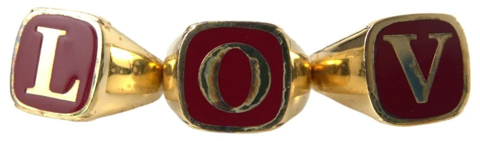 Dolce &amp; Gabbana – 3er-Set „LOVE“-Ringe aus goldfarbenem Messing mit Emaille