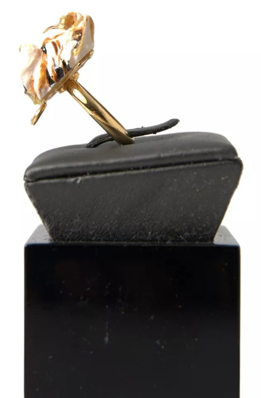 Dolce &amp; Gabbana Gold Messing Harz Beige Hund Haustier Accessoire Ring