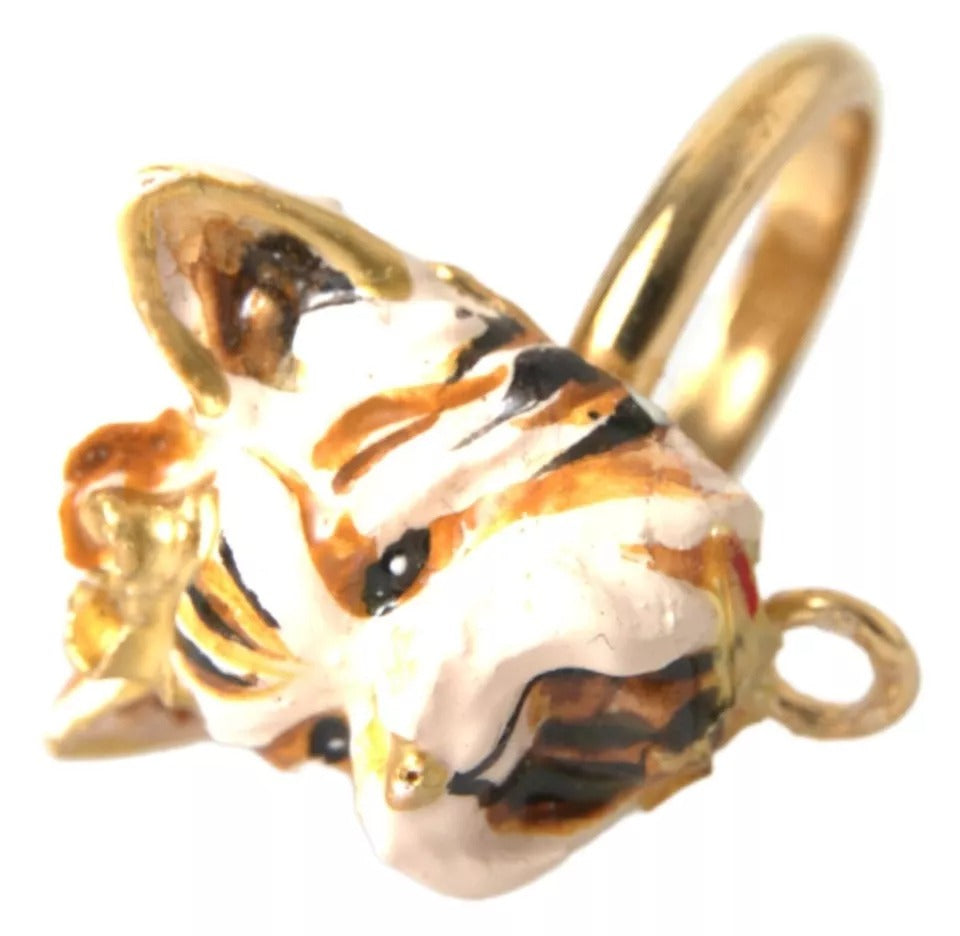 Dolce &amp; Gabbana Gold Messing Harz Beige Hund Haustier Accessoire Ring