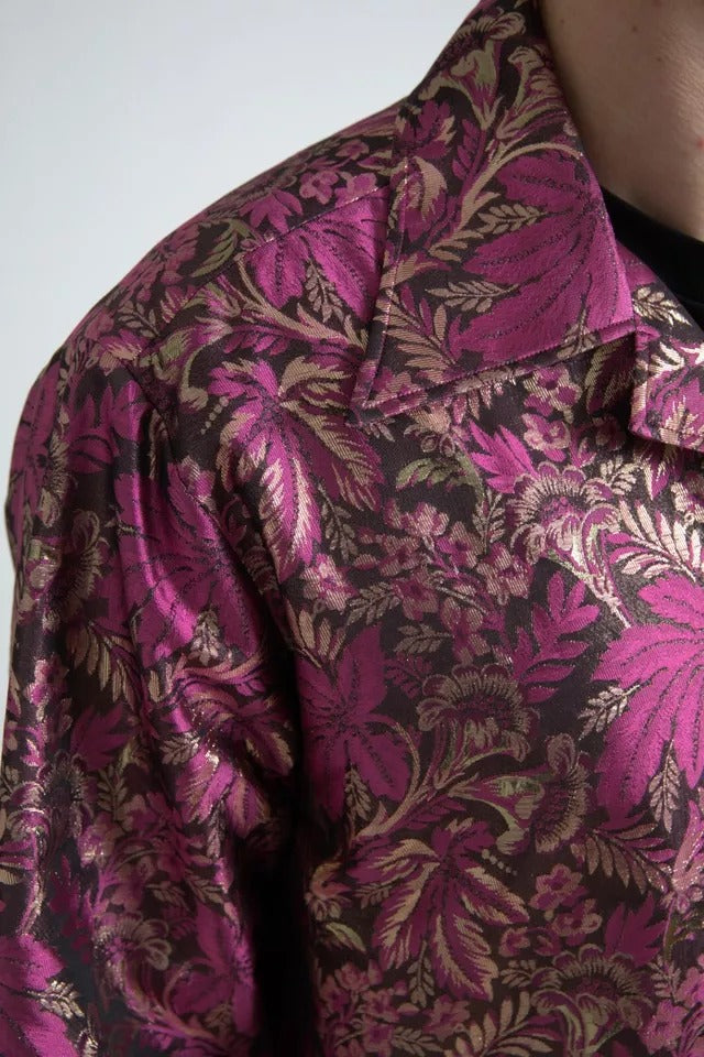 Dolce &amp; Gabbana – Jacquard-Hemd mit Knopfleiste und Blumenmuster in Fuchsia