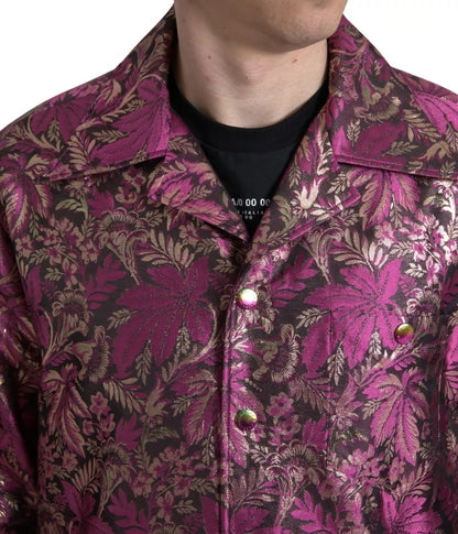 Dolce &amp; Gabbana – Jacquard-Hemd mit Knopfleiste und Blumenmuster in Fuchsia