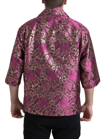 Dolce &amp; Gabbana – Jacquard-Hemd mit Knopfleiste und Blumenmuster in Fuchsia