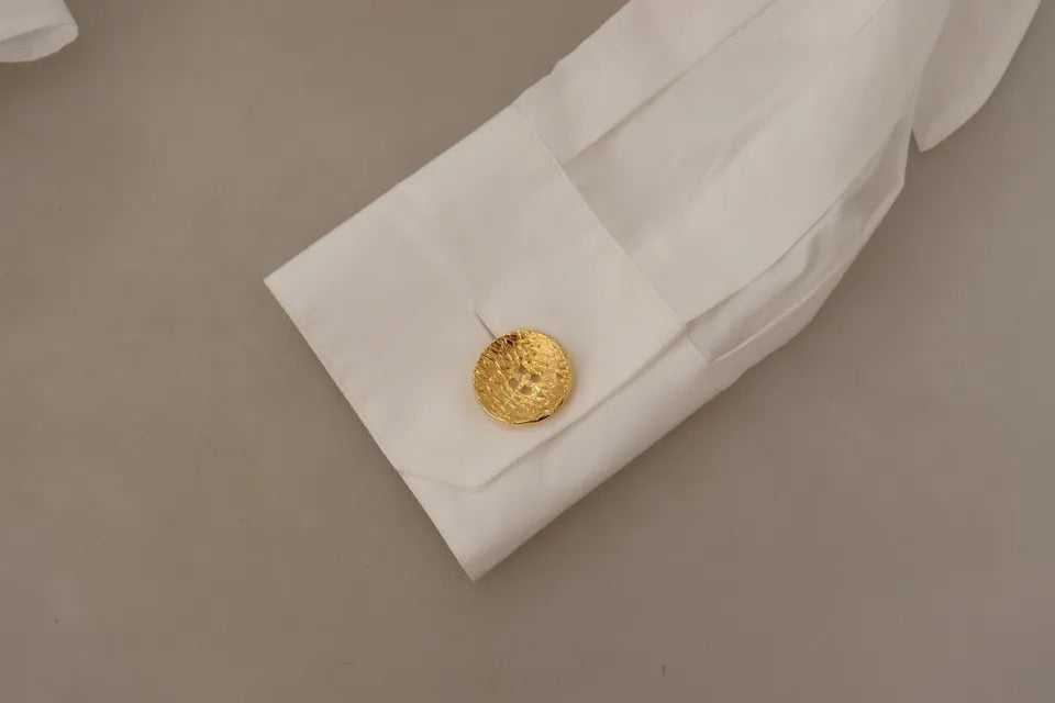 قميص رسمي بأكمام طويلة وياقة من القطن باللون الأبيض من دولتشي آند غابانا