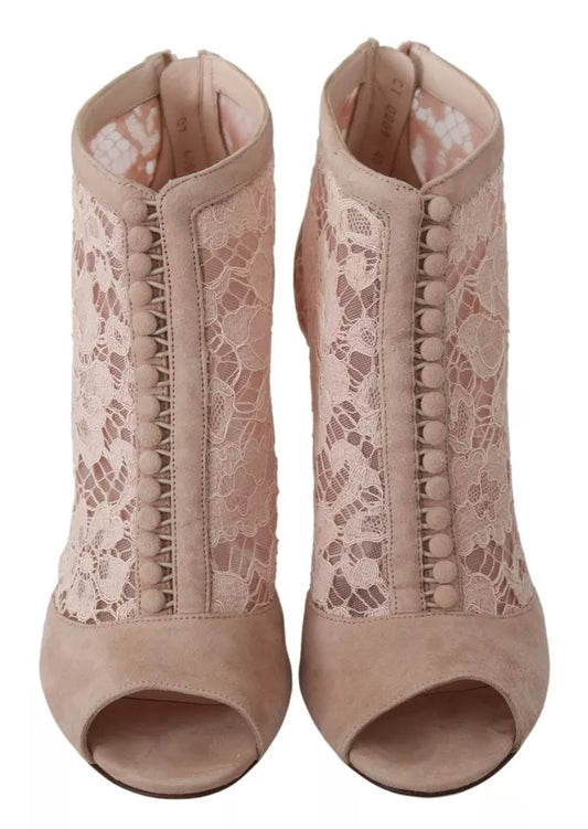 Dolce &amp; Gabbana Beige Spitze Wildleder Peep Toe Ankle Boots Schuhe