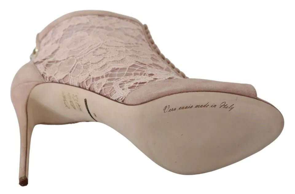 Dolce &amp; Gabbana Beige Spitze Wildleder Peep Toe Ankle Boots Schuhe