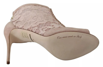 Dolce &amp; Gabbana Beige Spitze Wildleder Peep Toe Ankle Boots Schuhe
