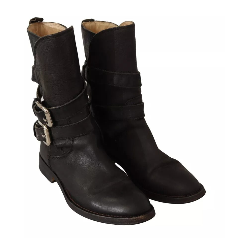 Dolce &amp; Gabbana – Wadenhohe Stiefel aus schwarzem Leder mit Schnalle