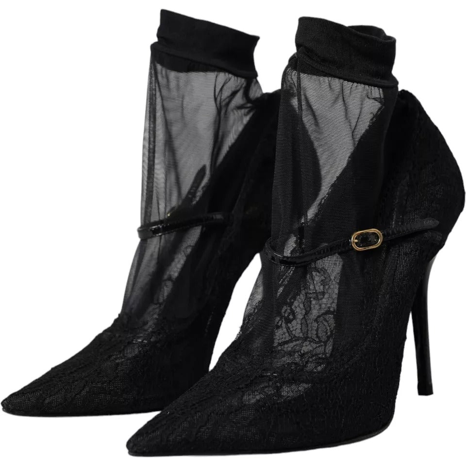 Dolce &amp; Gabbana Schwarze Stretch-Stiefel aus Tüll