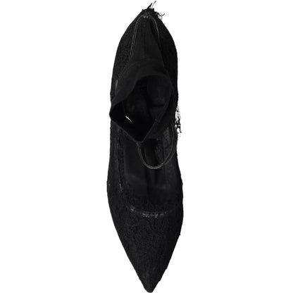 Dolce &amp; Gabbana Schwarze Stretch-Stiefel aus Tüll