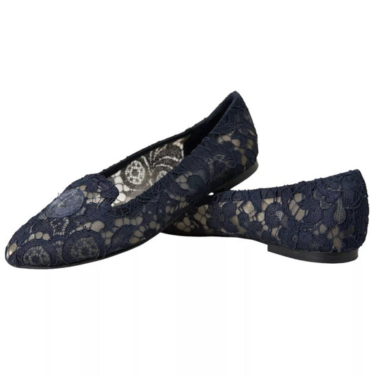 Dolce &amp; Gabbana – Taormina – Flache Slipper aus Spitze in Dunkelblau