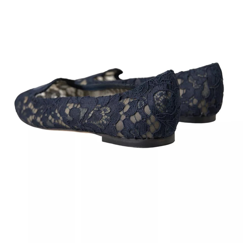 Dolce &amp; Gabbana – Taormina – Flache Slipper aus Spitze in Dunkelblau