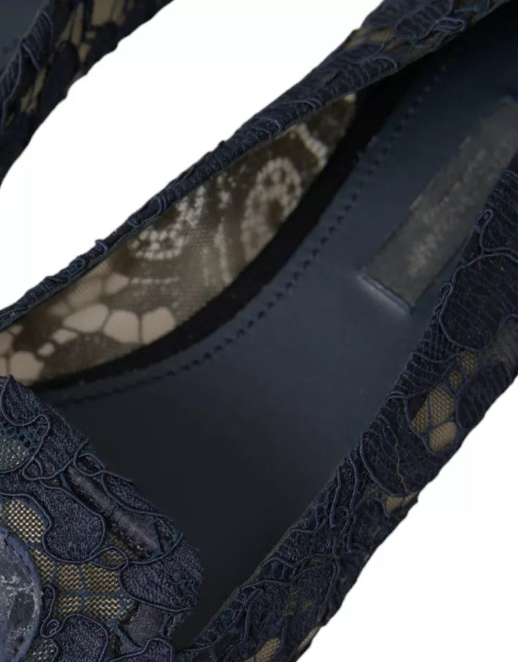 Dolce &amp; Gabbana – Taormina – Flache Slipper aus Spitze in Dunkelblau