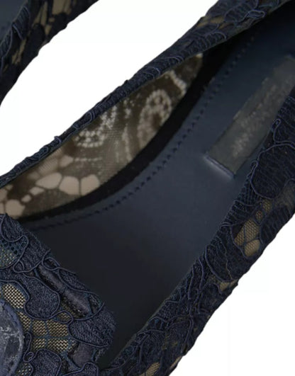 Dolce &amp; Gabbana – Taormina – Flache Slipper aus Spitze in Dunkelblau