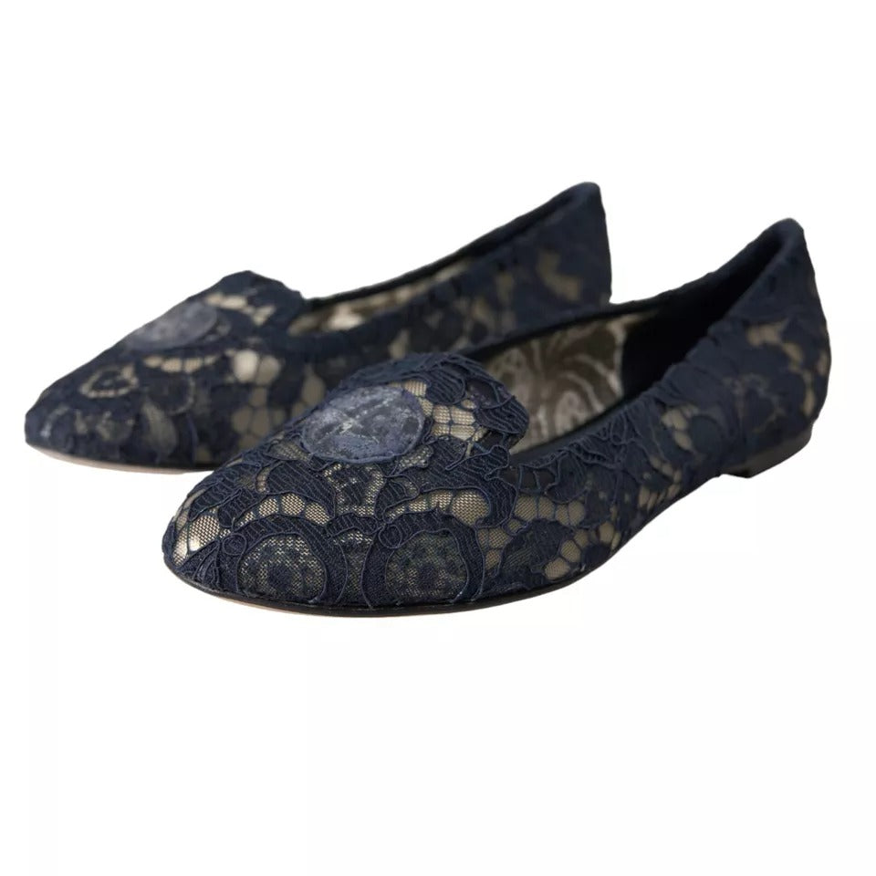 Dolce &amp; Gabbana – Taormina – Flache Slipper aus Spitze in Dunkelblau