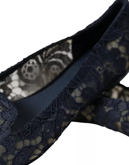 Dolce &amp; Gabbana – Taormina – Flache Slipper aus Spitze in Dunkelblau