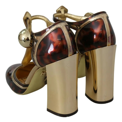 Dolce &amp; Gabbana Gold Leopard T-Riemen Pumps Sandalen Schuhe