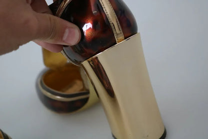 Dolce &amp; Gabbana Gold Leopard T-Riemen Pumps Sandalen Schuhe