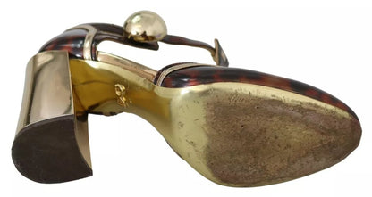 Dolce &amp; Gabbana Gold Leopard T-Riemen Pumps Sandalen Schuhe