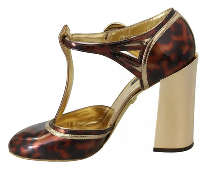 Dolce &amp; Gabbana Gold Leopard T-Riemen Pumps Sandalen Schuhe
