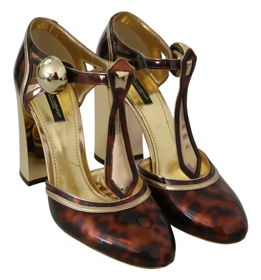 Dolce &amp; Gabbana Gold Leopard T-Riemen Pumps Sandalen Schuhe