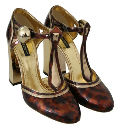 Dolce &amp; Gabbana Gold Leopard T-Riemen Pumps Sandalen Schuhe