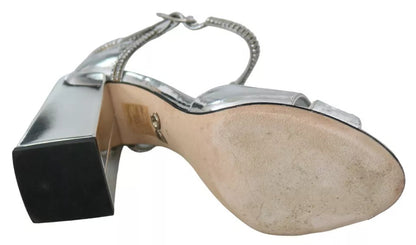 Dolce &amp; Gabbana Silber Kristalle T-Riemen Sandalen Lederschuhe