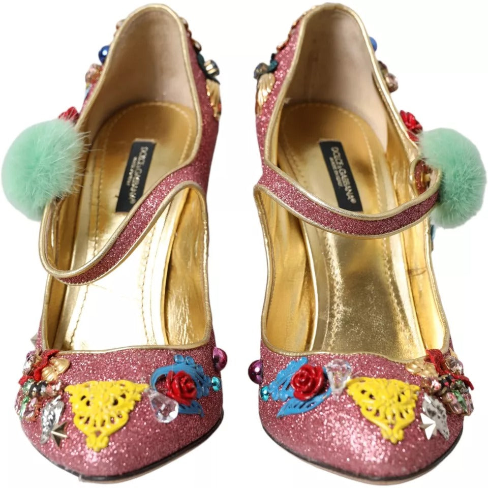 Dolce &amp; Gabbana – Mary-Jane-Pumps mit Pelzverzierung in Rosa