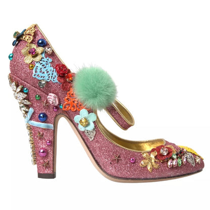 Dolce &amp; Gabbana – Mary-Jane-Pumps mit Pelzverzierung in Rosa