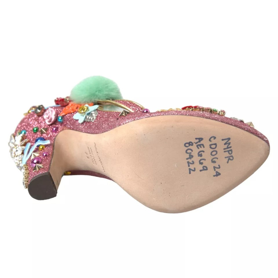 Dolce &amp; Gabbana – Mary-Jane-Pumps mit Pelzverzierung in Rosa