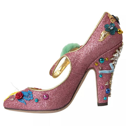 Dolce &amp; Gabbana – Mary-Jane-Pumps mit Pelzverzierung in Rosa