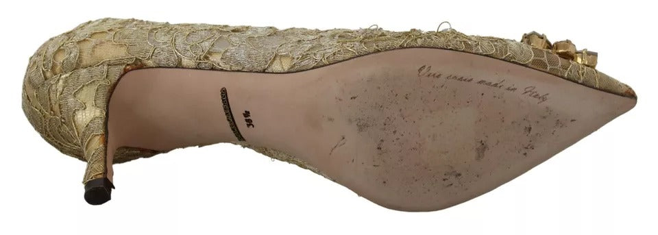 Dolce &amp; Gabbana Gold Taormina Spitze Kristall Heels Pumps Schuhe