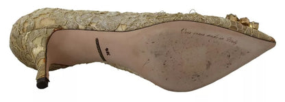 Dolce &amp; Gabbana Gold Taormina Spitze Kristall Heels Pumps Schuhe