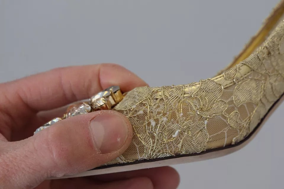 Dolce &amp; Gabbana Gold Taormina Spitze Kristall Heels Pumps Schuhe